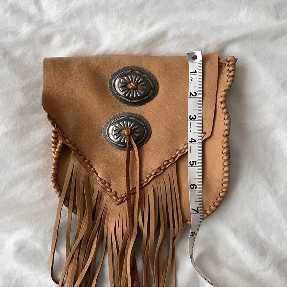 Artisan Made Western Leather Fringe Belt Bag with Metal Conchos Brown Tan - Picture 6 of 6